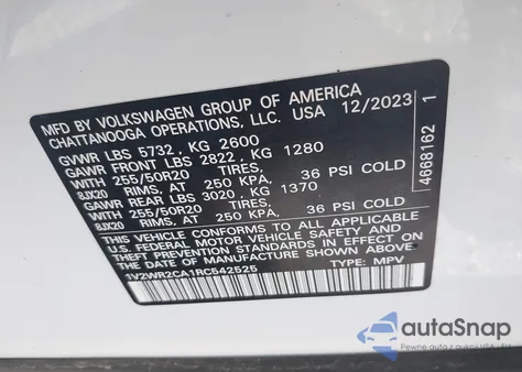 2024 Volkswagen Atlas Se from USA, damaged, VIN 1V2WR2CA1RC542525